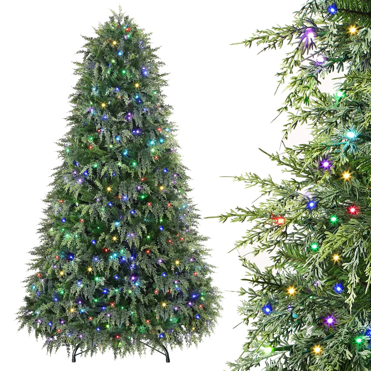 Cedar Cypress Pre-Lit Artificial Christmas Tree with 17-Mode Multi-Color LED Lights and Remote | 5/6/7/7.5/8FT - Image 7
