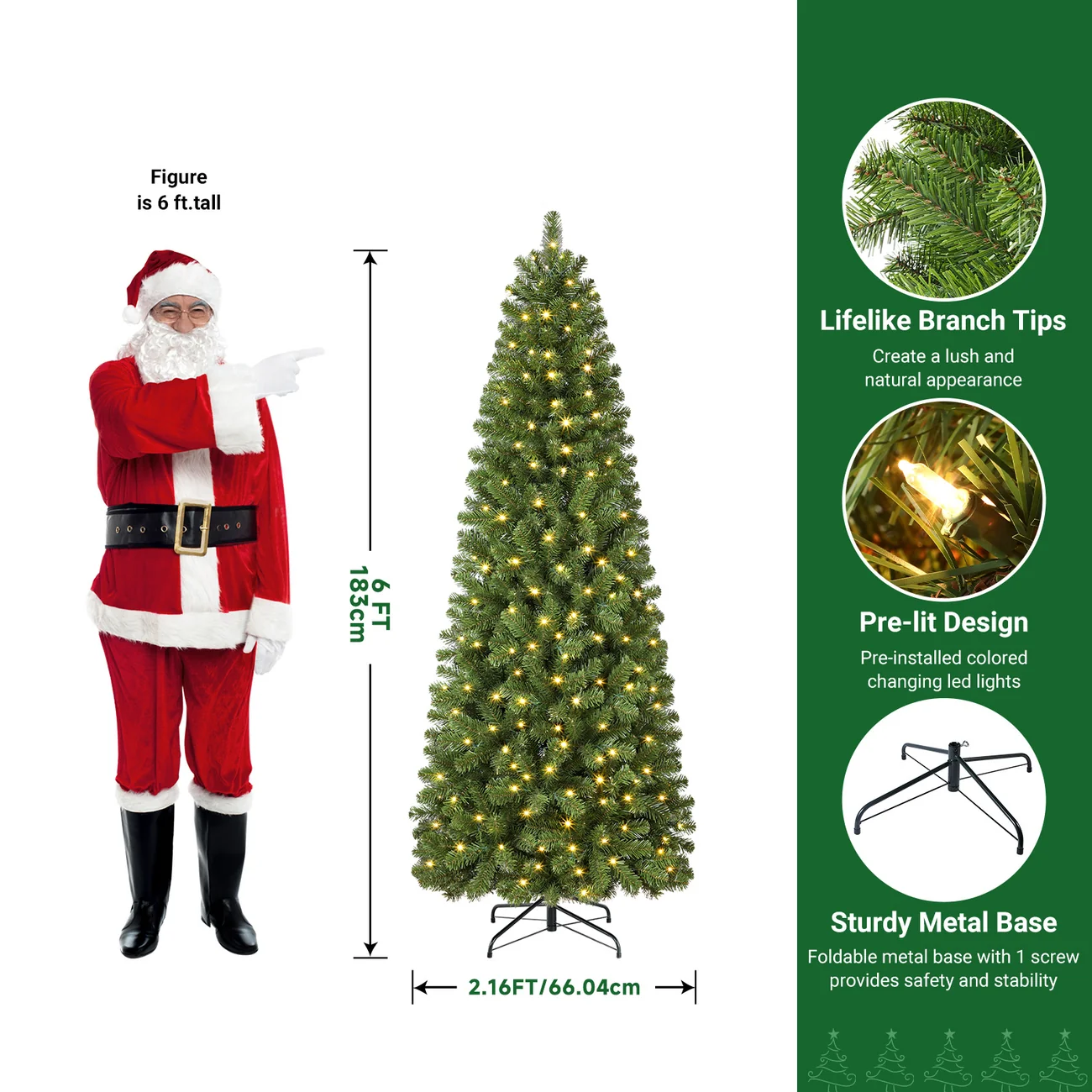 Classic Spruce Artificial Slim Pencil Christmas Tree with Warm White Lights - Image 7