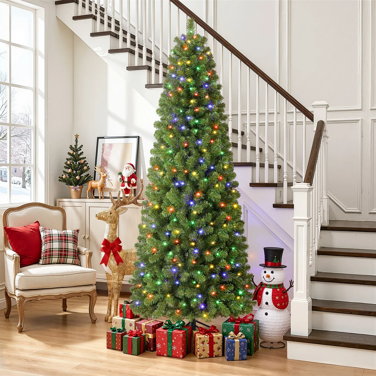 Pencil Spruce Artificial Christmas Tree with Multi-Color LED Lights and Remote - Image 8