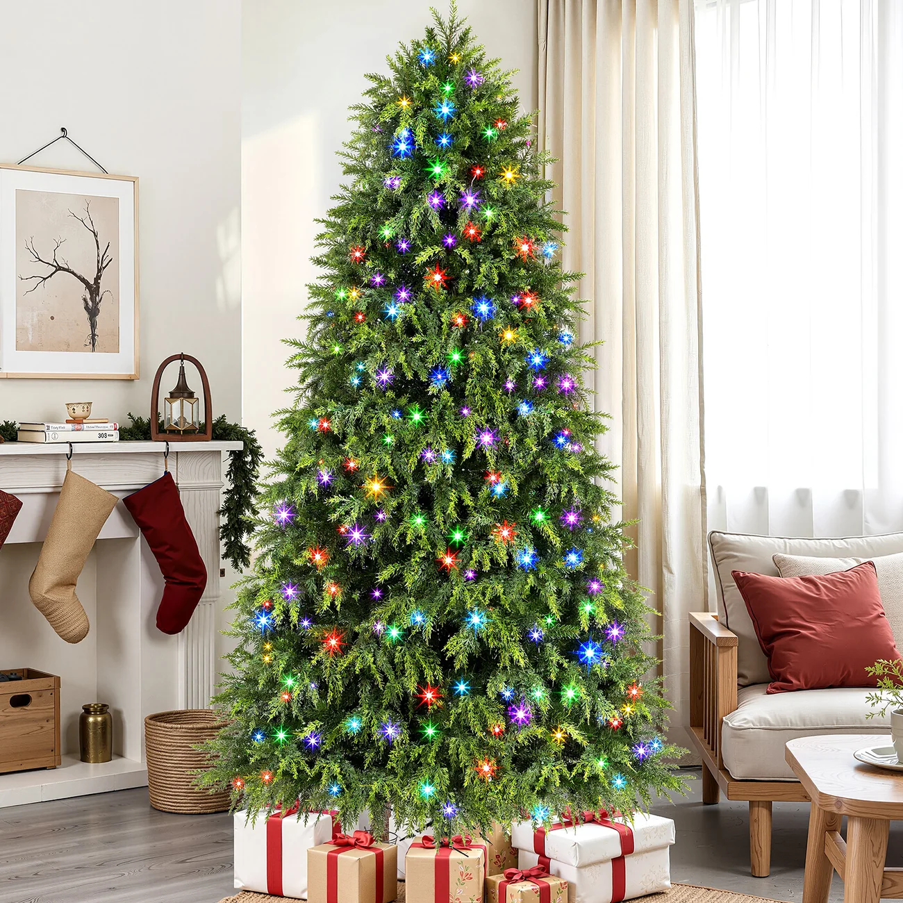 Cedar Cypress Pre-Lit Artificial Christmas Tree with 17-Mode Multi-Color LED Lights and Remote | 5/6/7/7.5/8FT - Image 8