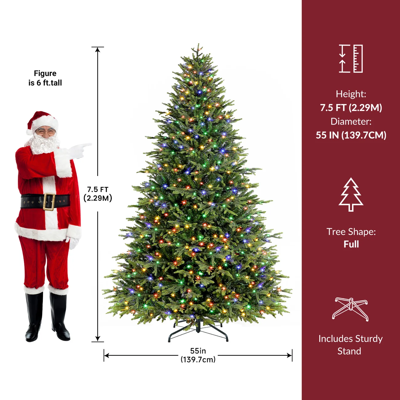 7.5FT Artificial Balsam Fir Christmas Tree with Lifelike PE Needles and Dual Color Lights - Image 8