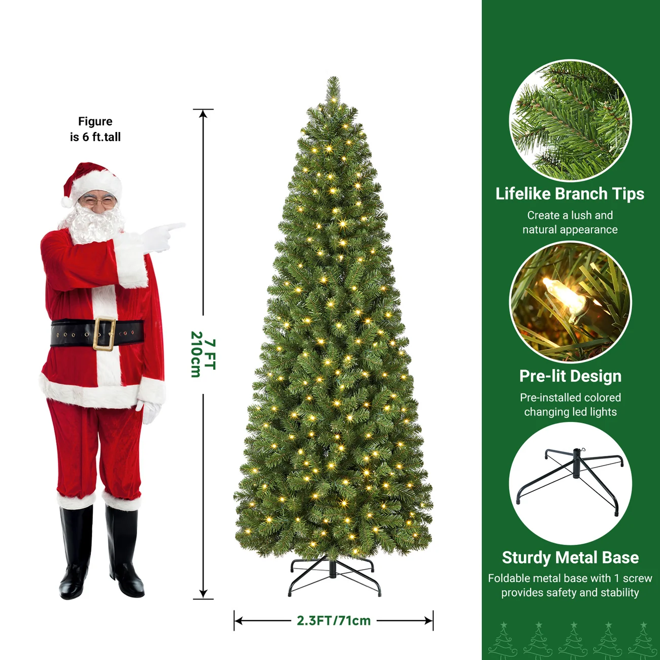 Classic Spruce Artificial Slim Pencil Christmas Tree with Warm White Lights - Image 8