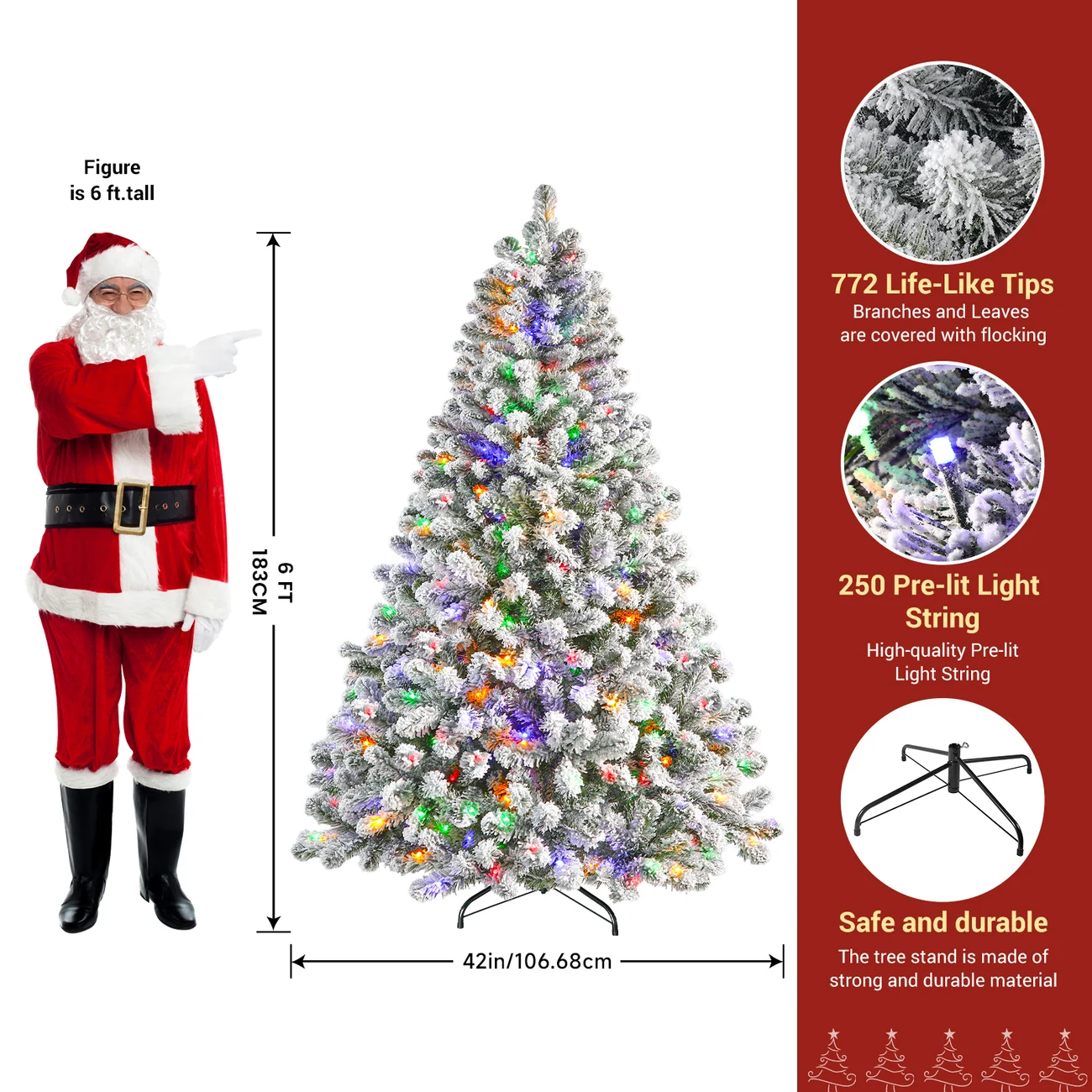 White Flocked Spruce Artificial Christmas Trees with Multi-Color Lights - Image 8