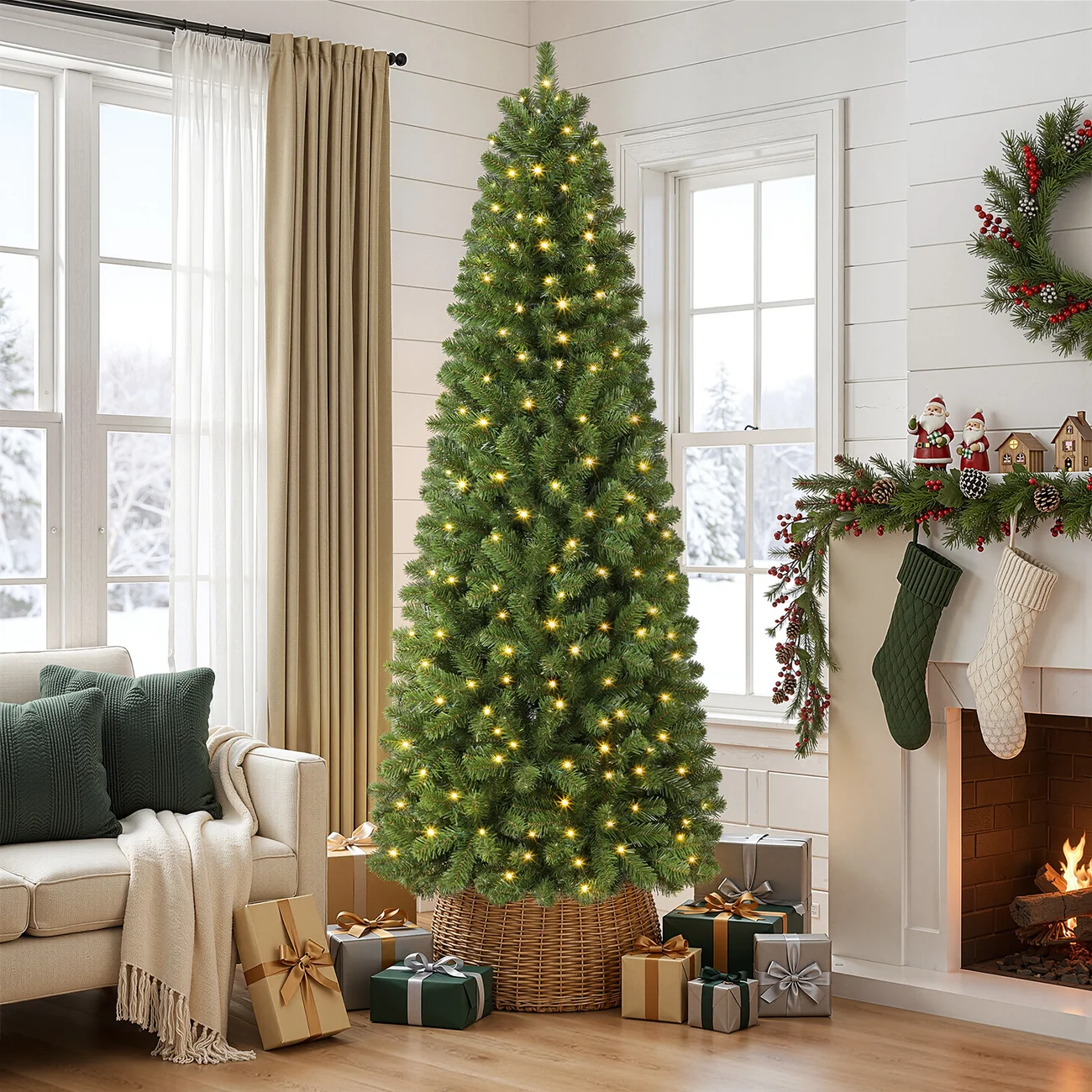 Pencil Spruce Artificial Christmas Tree with Multi-Color LED Lights and Remote - Image 9