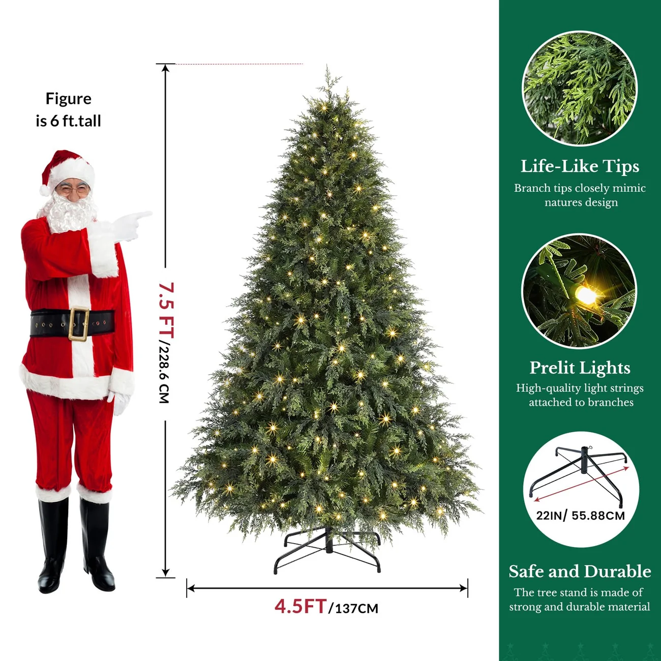 Cedar Cypress Pre-Lit Artificial Christmas Tree with 17-Mode Multi-Color LED Lights and Remote | 5/6/7/7.5/8FT - Image 9