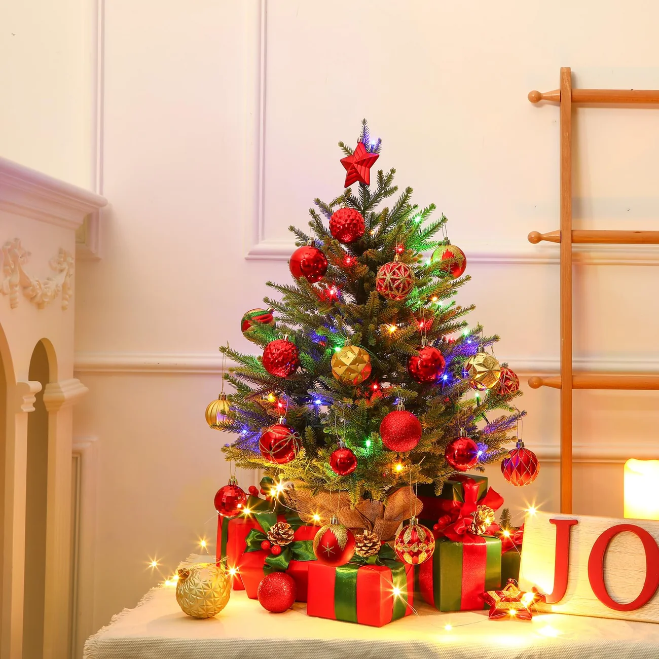 Realistic Artificial Small Tabletop Christmas Tree with Multi-Color Lights and Remote - Image 9