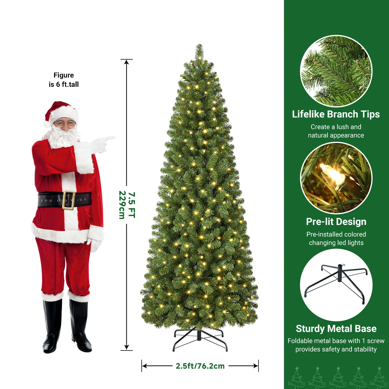Classic Spruce Artificial Slim Pencil Christmas Tree with Warm White Lights - Image 9