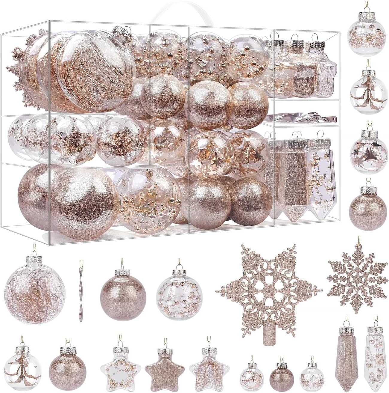 86PCS Champagne Christmas Ornaments – Clear Christmas Tree Ornament Set - Image 2