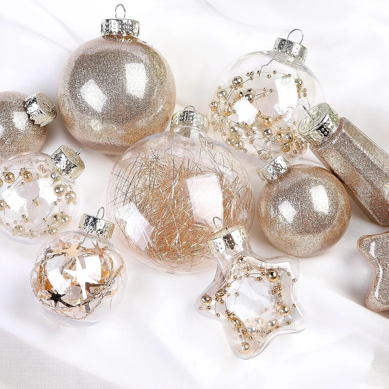 86PCS Champagne Christmas Ornaments – Clear Christmas Tree Ornament Set - Image 4