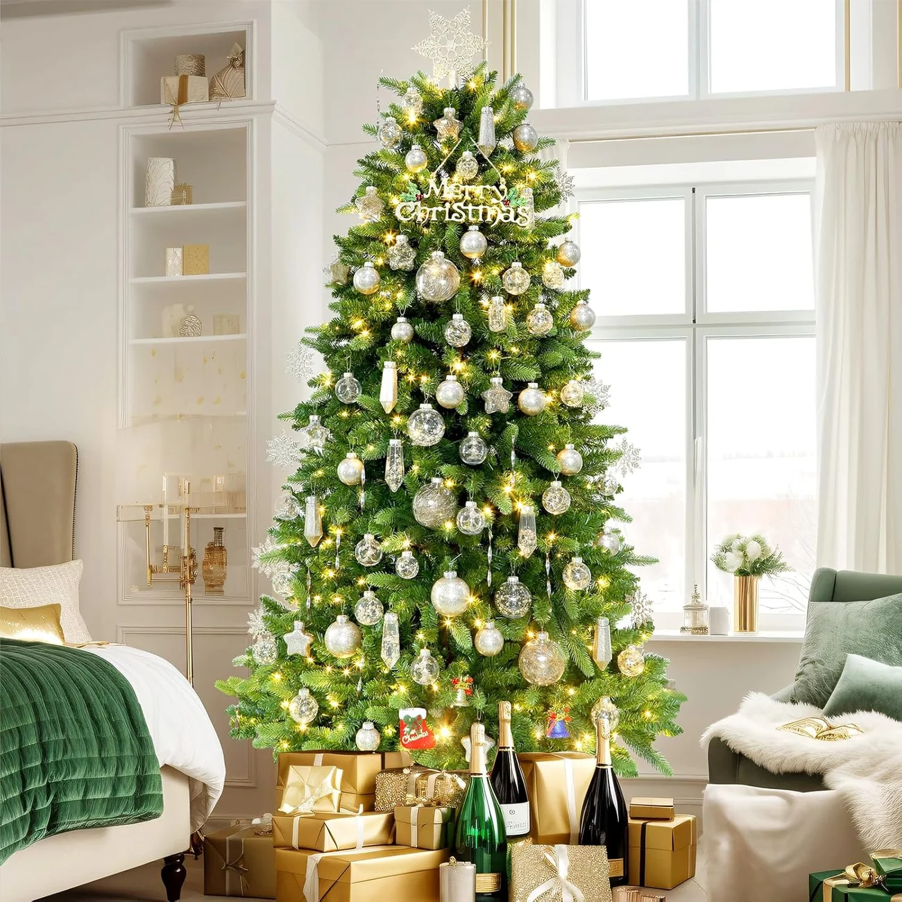 86PCS Champagne Christmas Ornaments – Clear Christmas Tree Ornament Set - Image 5