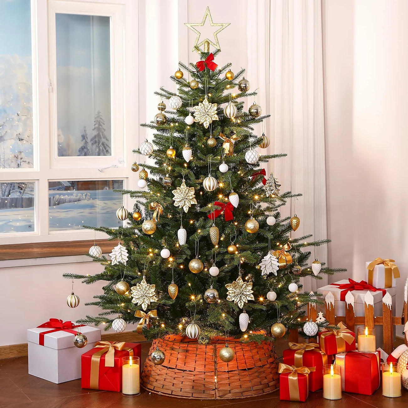 106PCS Gold and White Ornament Set – Christmas Ball Ornaments - Image 2
