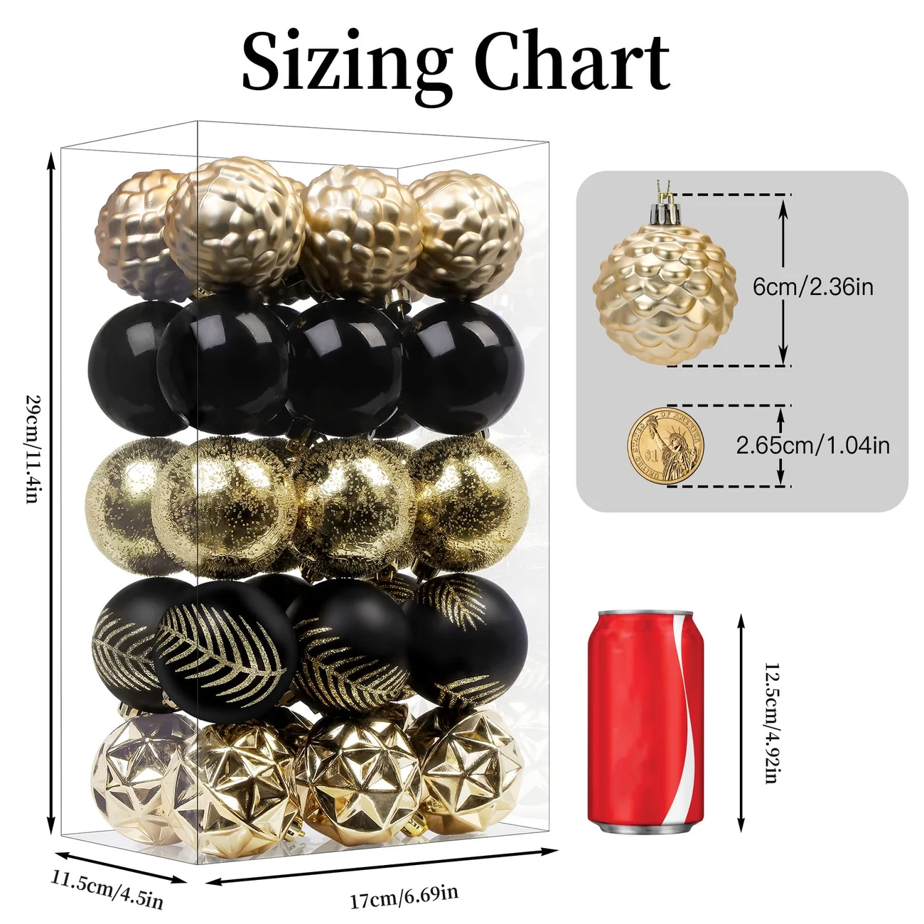 30ct Black and Gold Christmas Balls – 2.36 Inch Christmas Tree Ornaments - Image 3