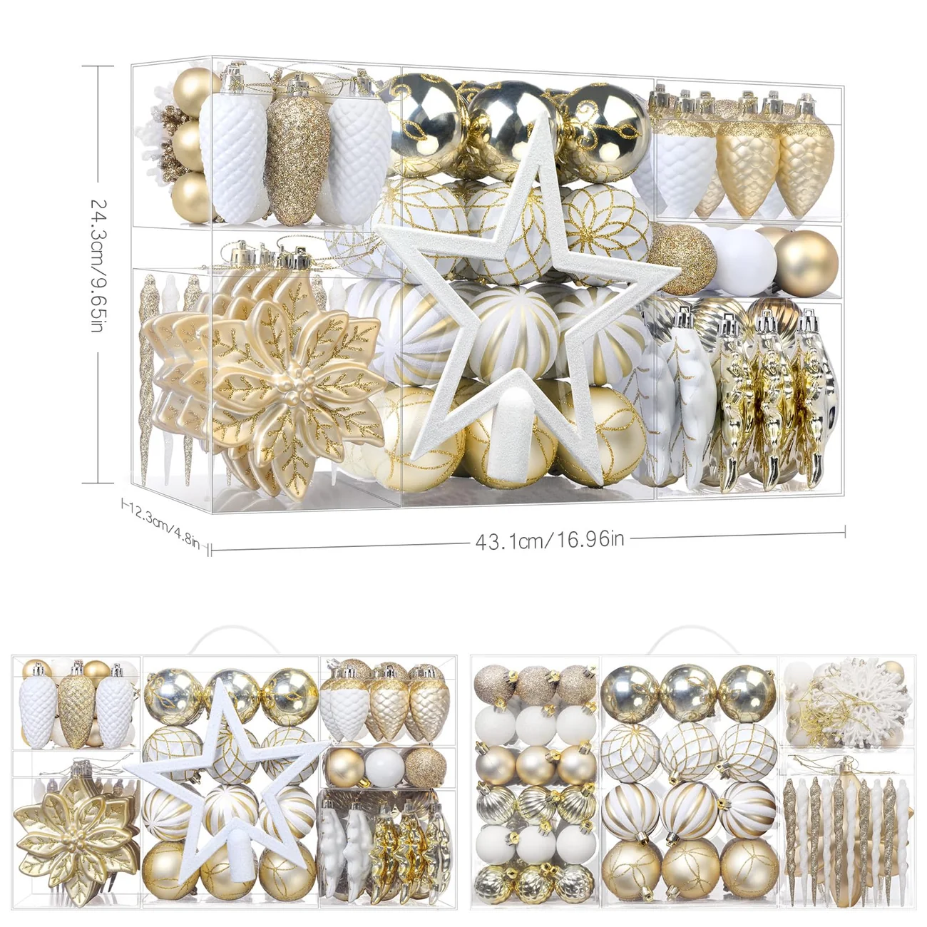 106PCS Gold and White Ornament Set – Christmas Ball Ornaments - Image 3