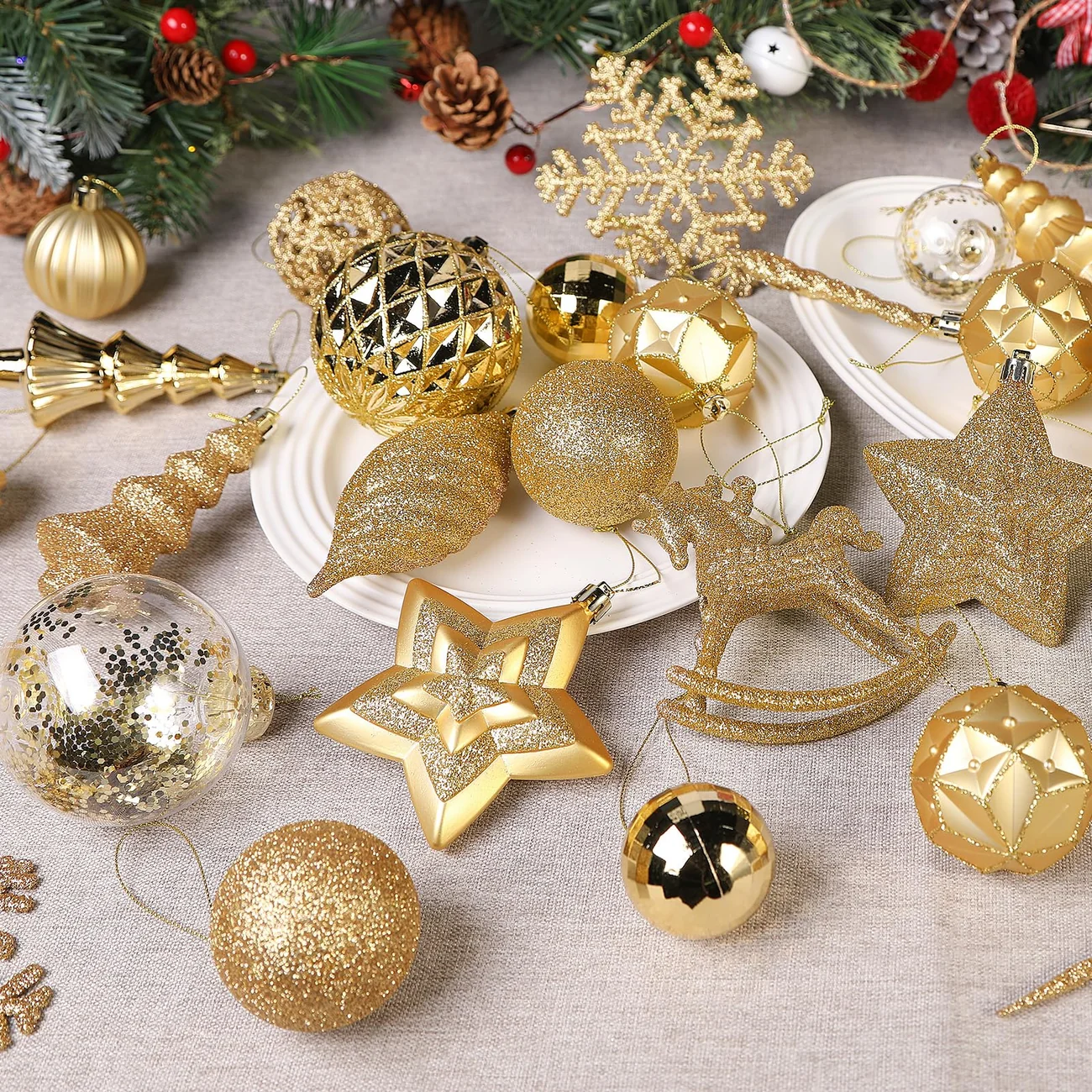 Luxury Gold Christmas Ornaments – 100-Piece Christmas Tree Ornament Set - Image 4