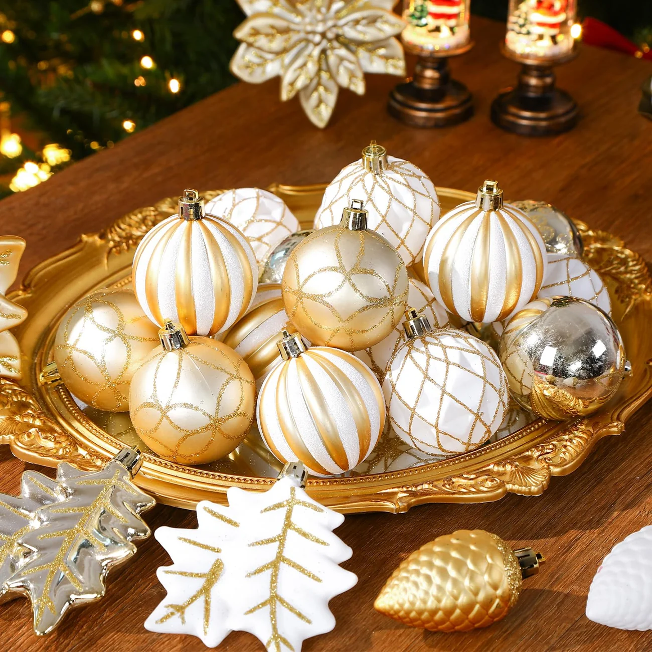 106PCS Gold and White Ornament Set – Christmas Ball Ornaments - Image 6