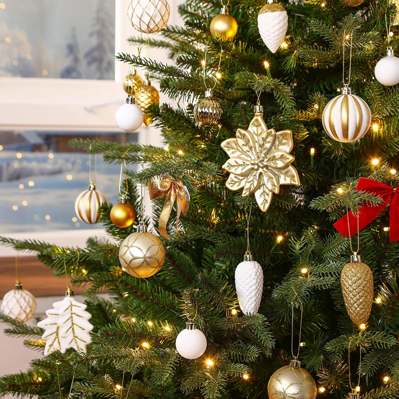 106PCS Gold and White Ornament Set – Christmas Ball Ornaments - Image 7